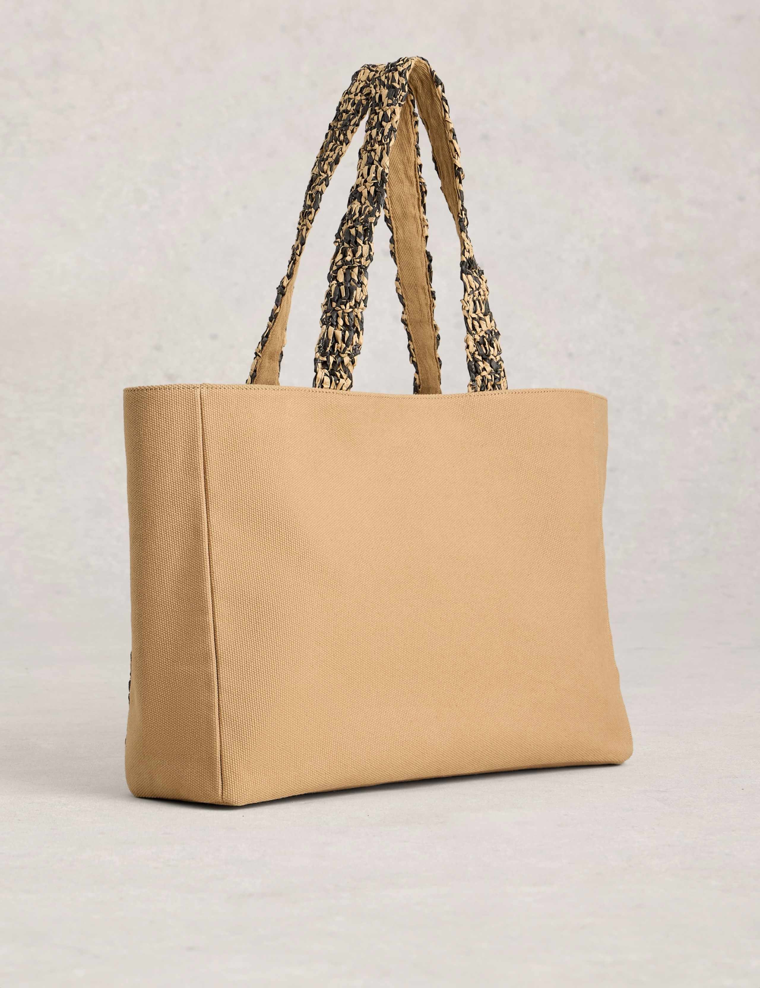 White Stuff raffia embroidered tote bag large (British brand)