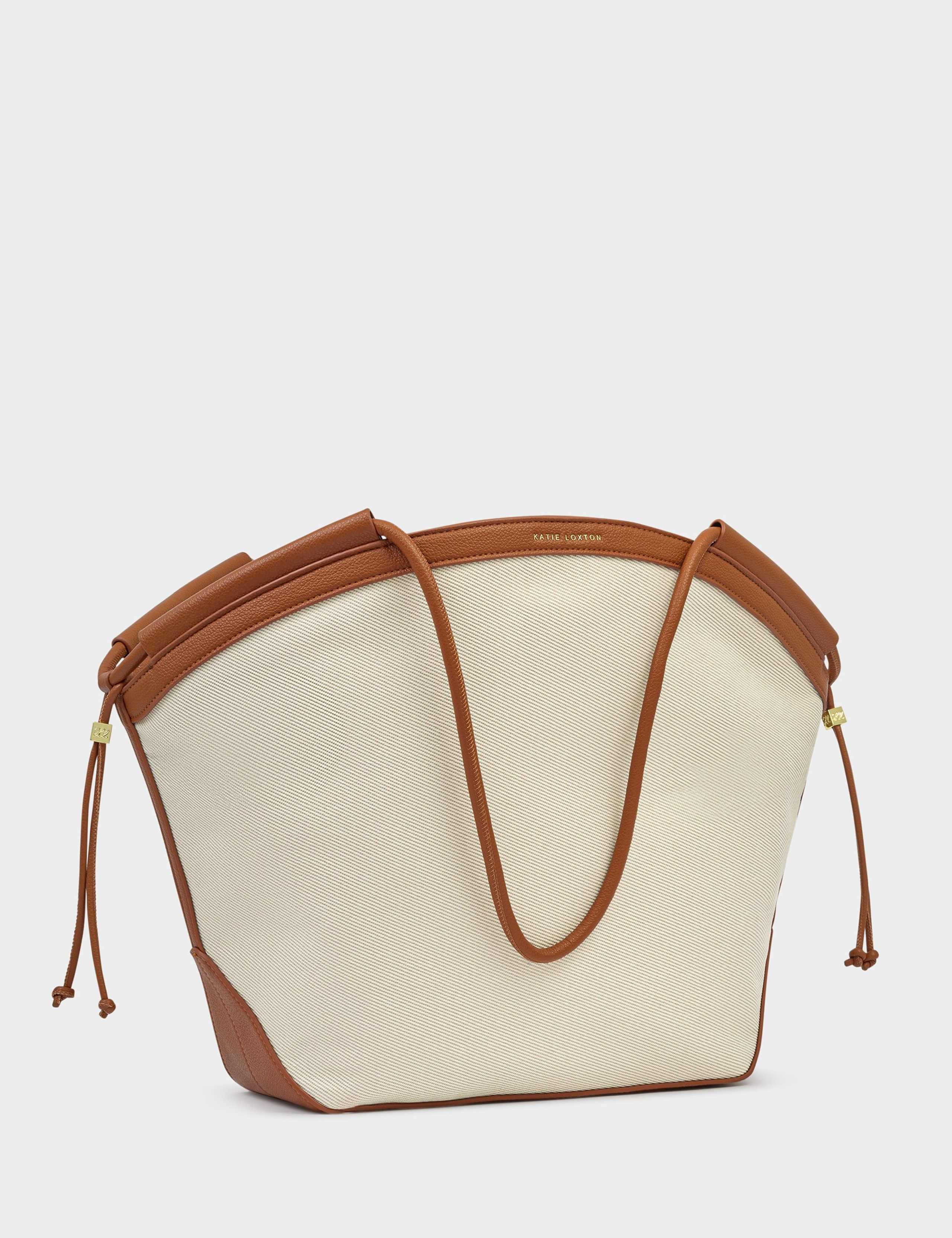 Katie Loxton canvas top handle tote bag with faux leather trim, UK version