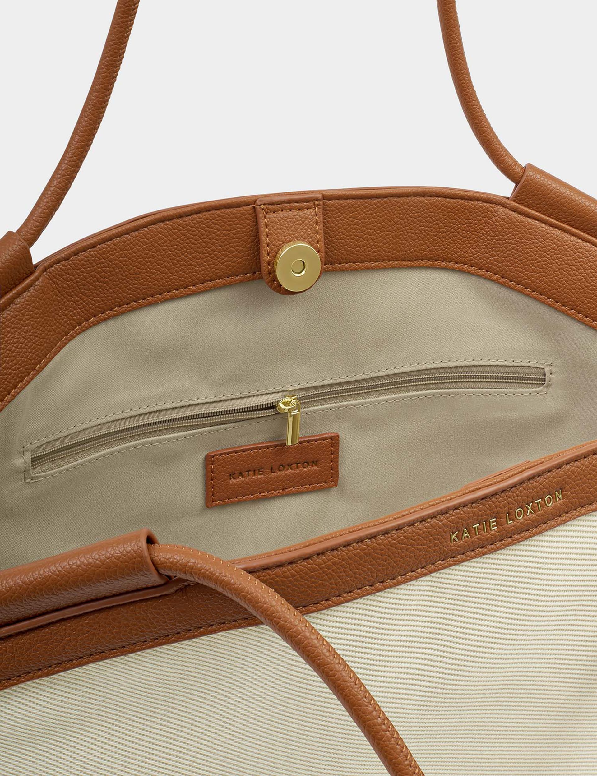 Katie Loxton canvas top handle tote bag with faux leather trim, UK version