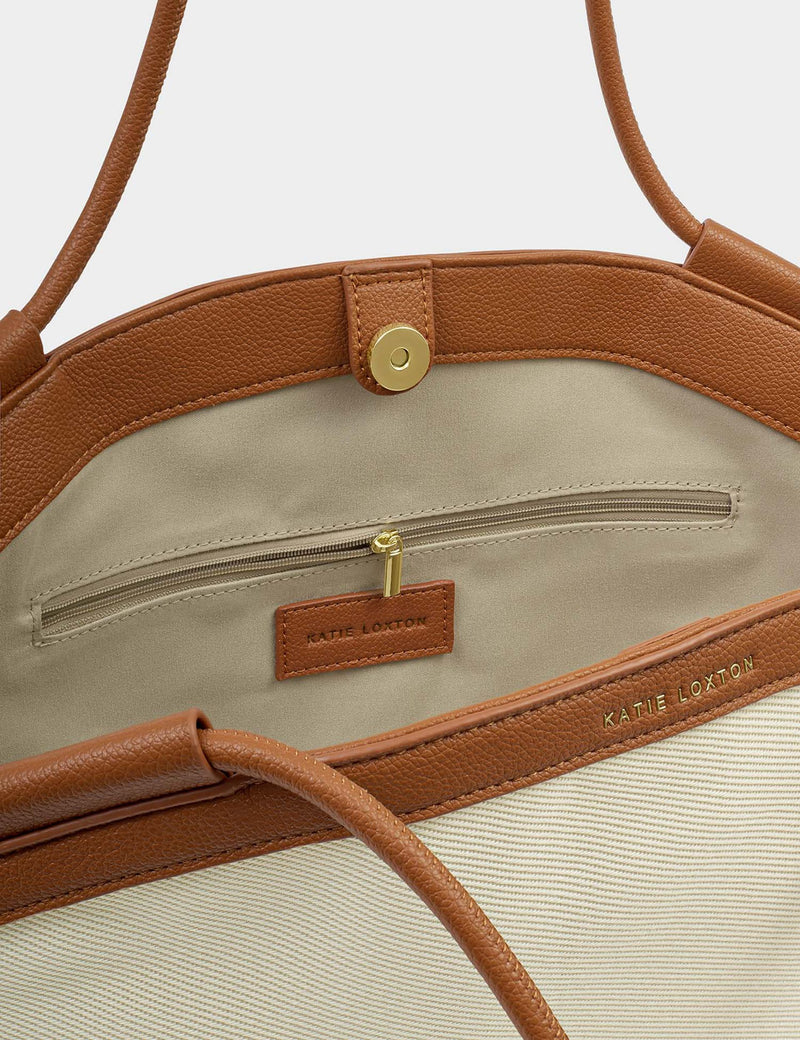 Katie Loxton canvas top handle tote bag with faux leather trim, UK version