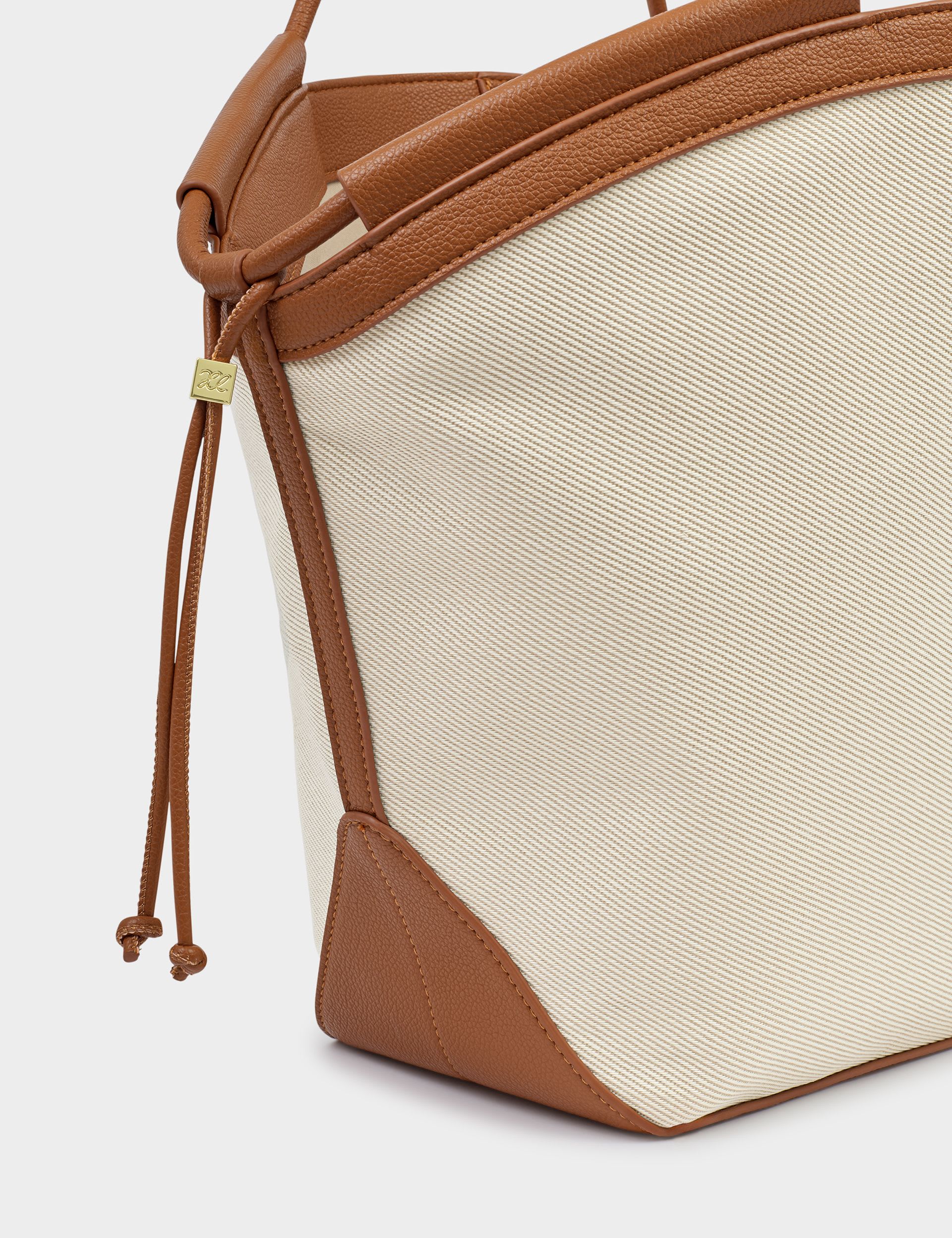 Katie Loxton canvas top handle tote bag with faux leather trim, UK version