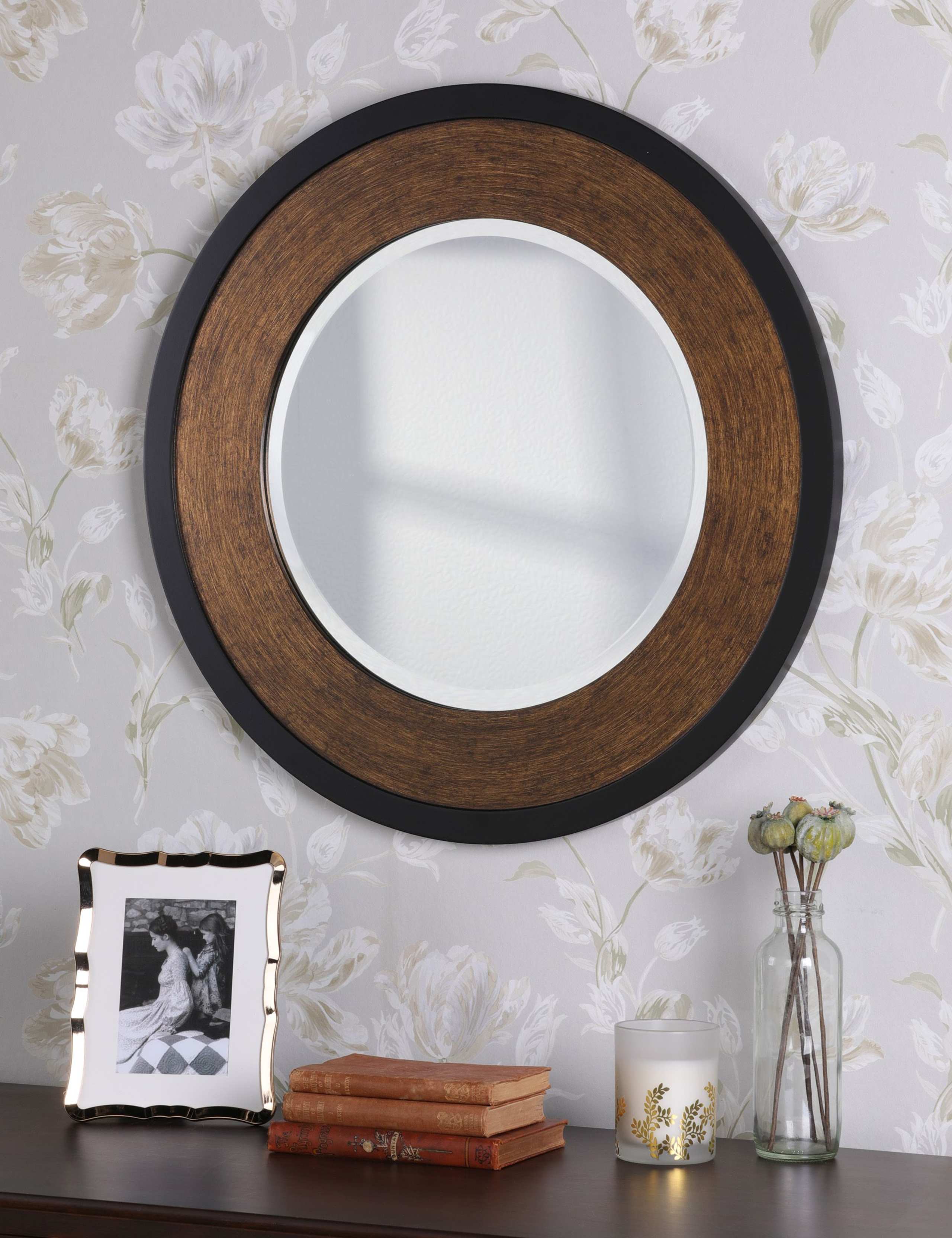 Laura Ashley Cara round wall mirror with bronze finish, UK version