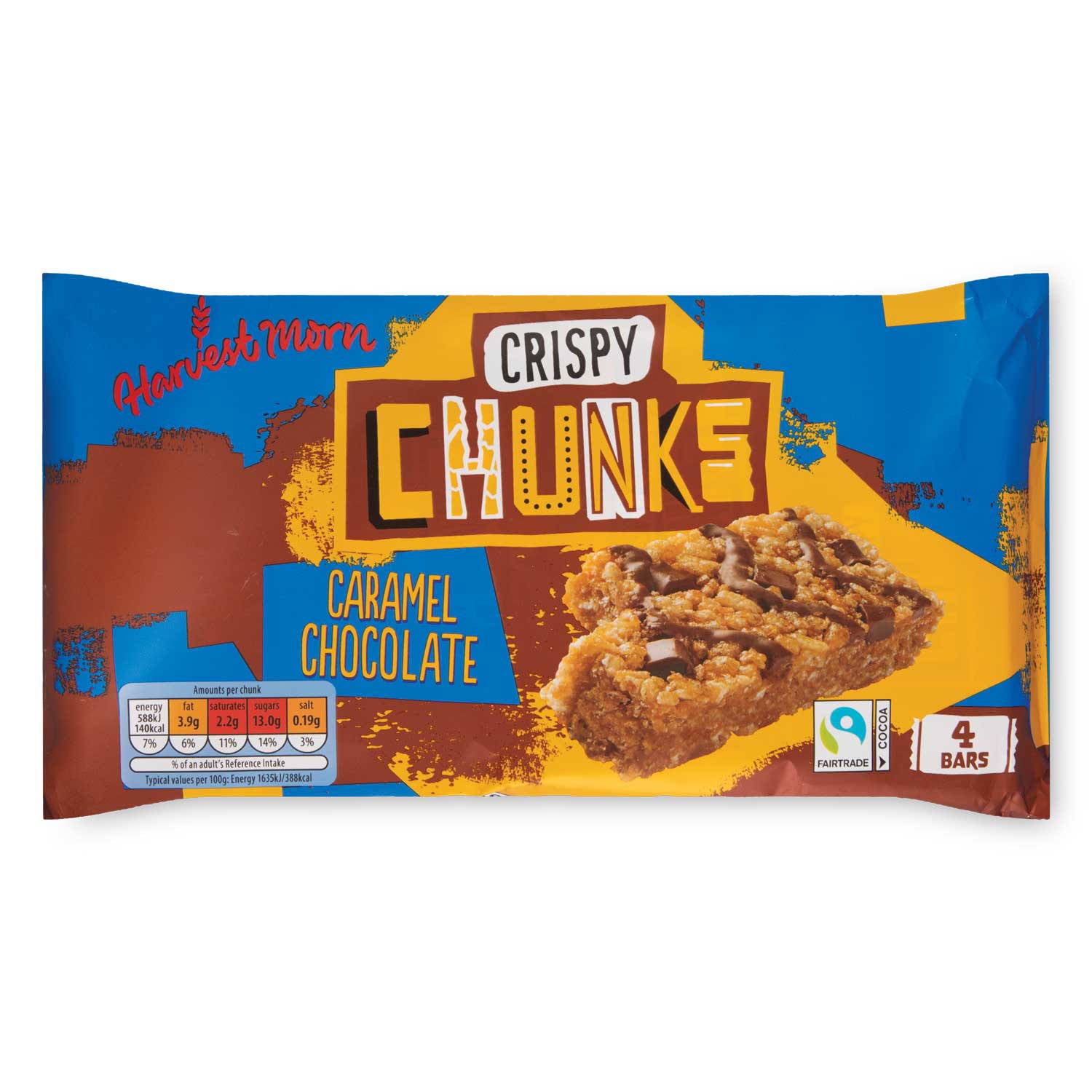 Caramel chocolate crispy chunks 4 pack, imported from the UK