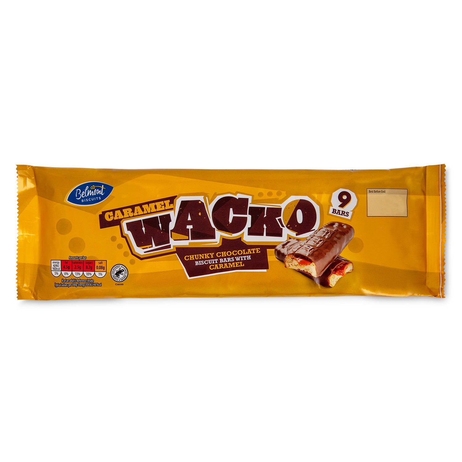 Wacko caramel flavour biscuit bars 9 pack, UK version