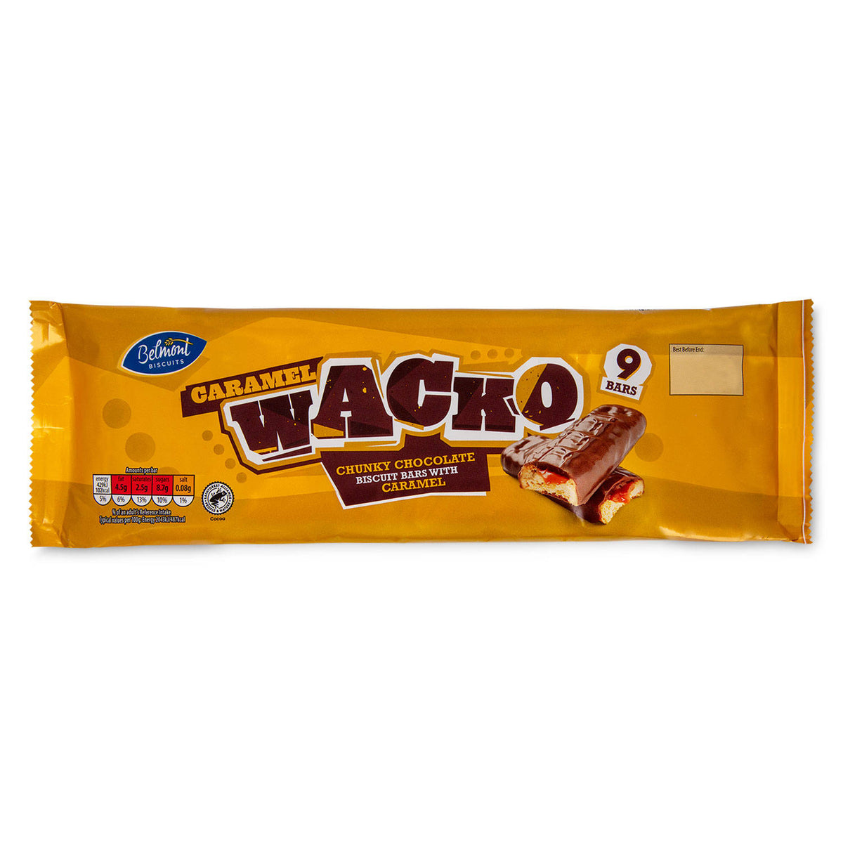 Wacko caramel flavour biscuit bars 9 pack, UK version