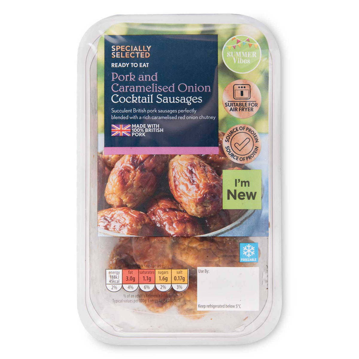 Caramelised onion cocktail sausages - British product