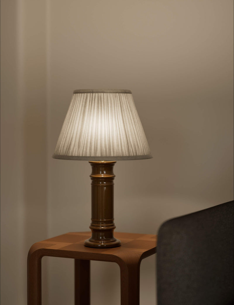 Ceramic column frill shade table lamp, imported from the UK