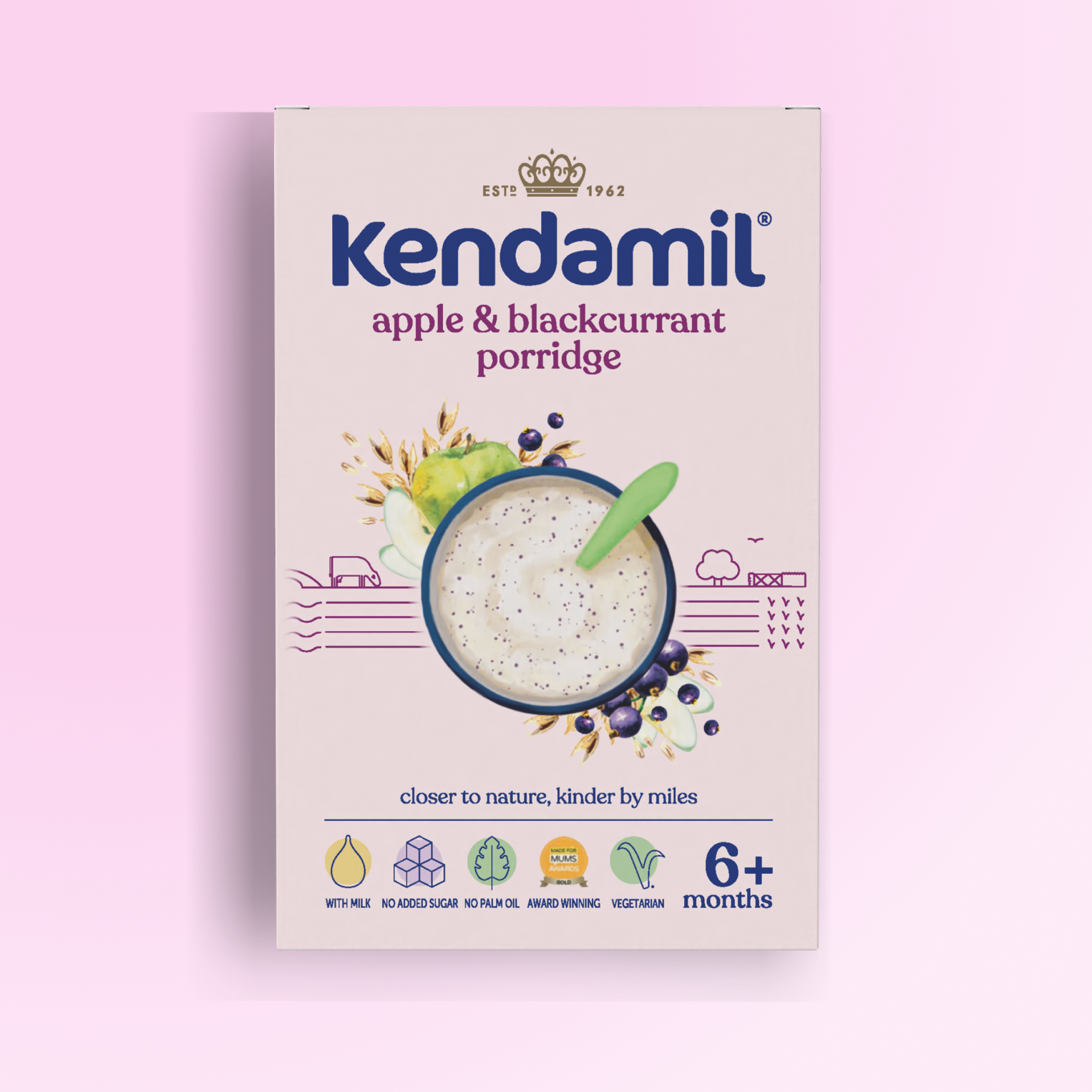 Kendamil apple and blackcurrant baby porridge 7-pack (British brand)