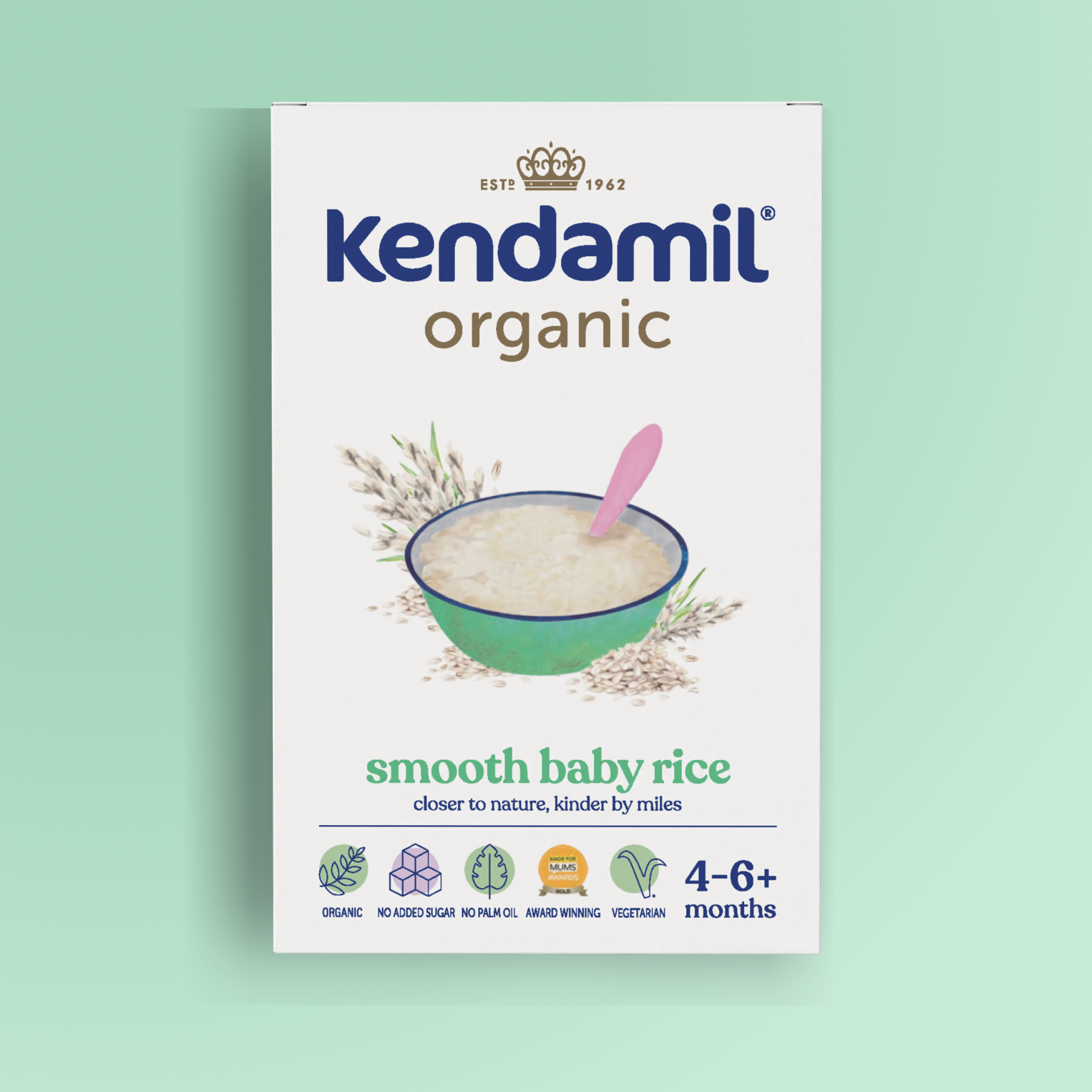 Kendamil organic smooth baby rice 7-pack, imported from the UK