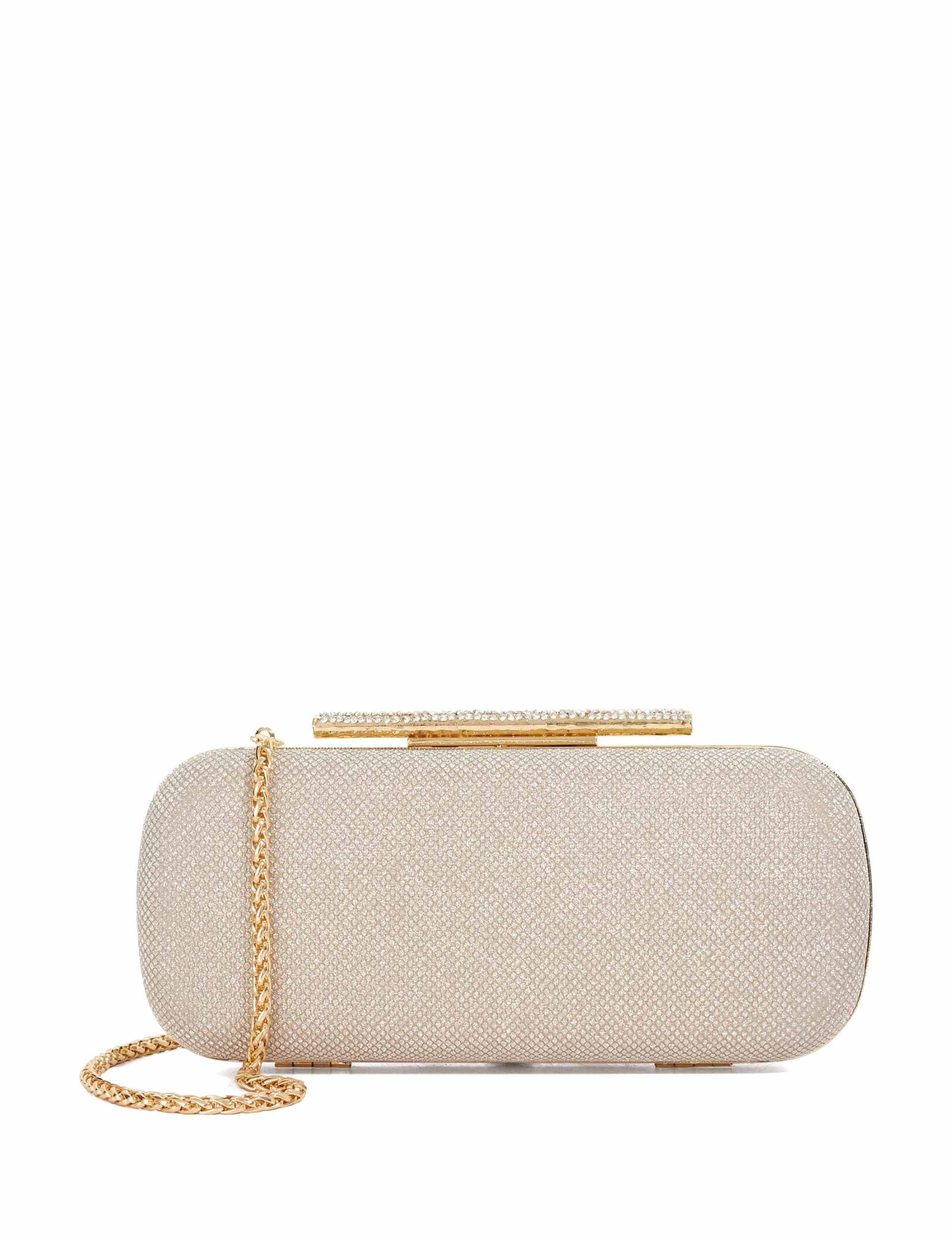 Dune London chain strap clutch bag with gold tone diamante clasp, UK version