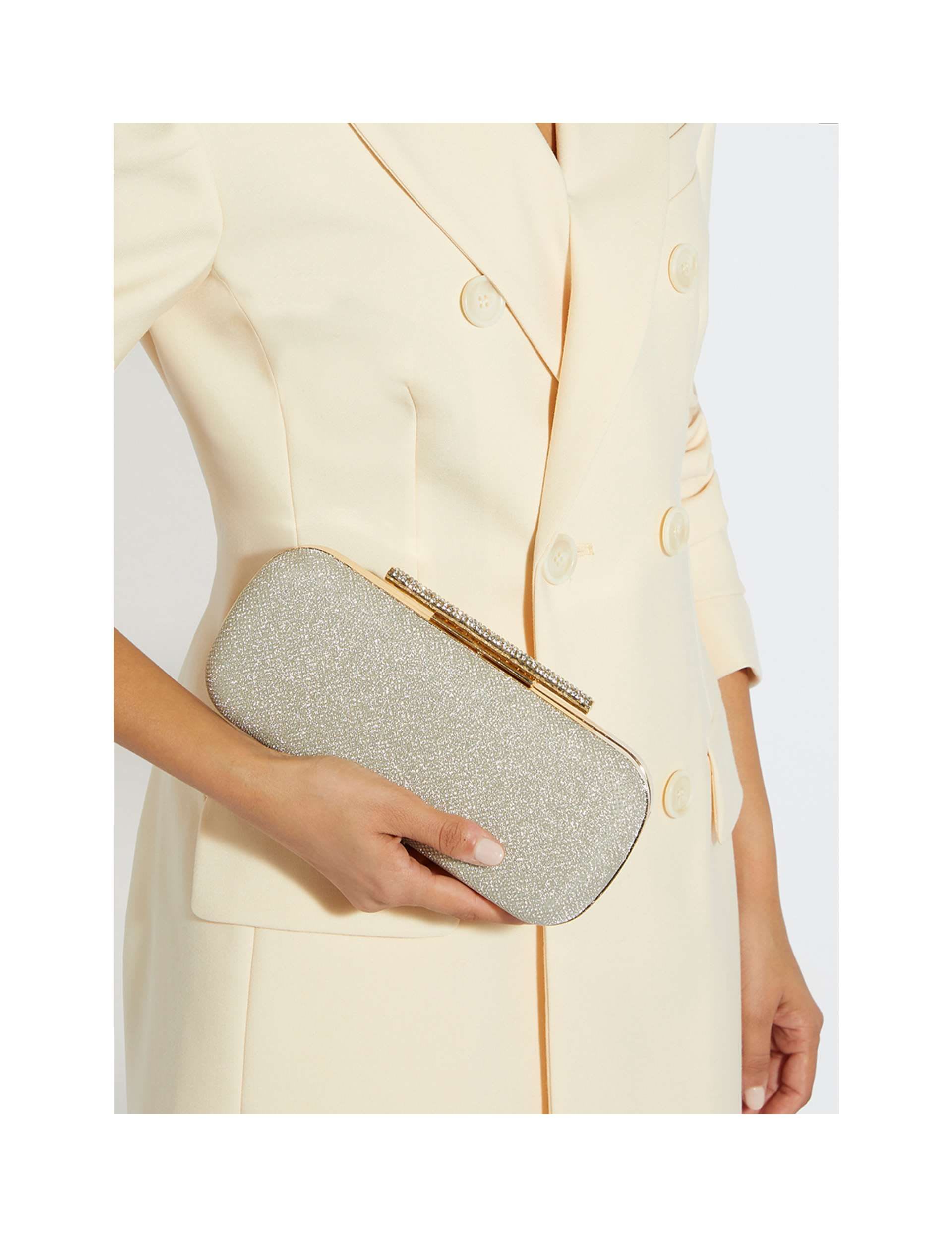 Dune London chain strap clutch bag with gold tone diamante clasp, UK version
