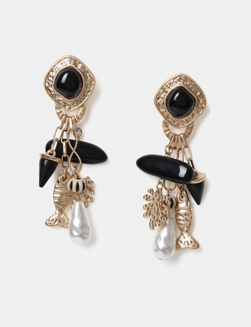 Charm drop earrings with zinc alloy, stone, and glass pearls, UK version