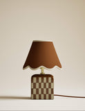 Checkerboard ceramic table lamp with scalloped shade, imported from the UK