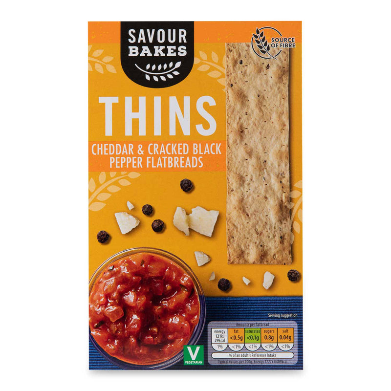 Flatbread thins with cheddar and cracked black pepper - British product