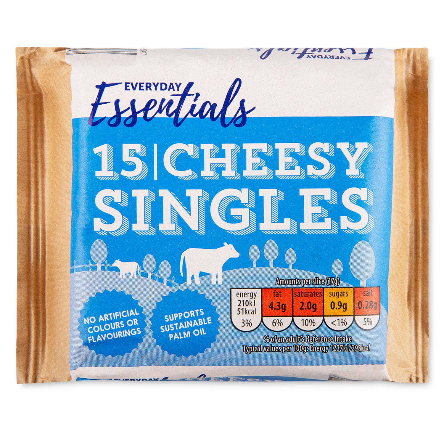 A pack of 15 cheese singles, 255g total, UK version