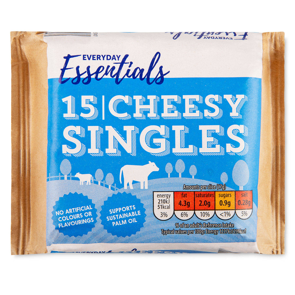 A pack of 15 cheese singles, 255g total, UK version