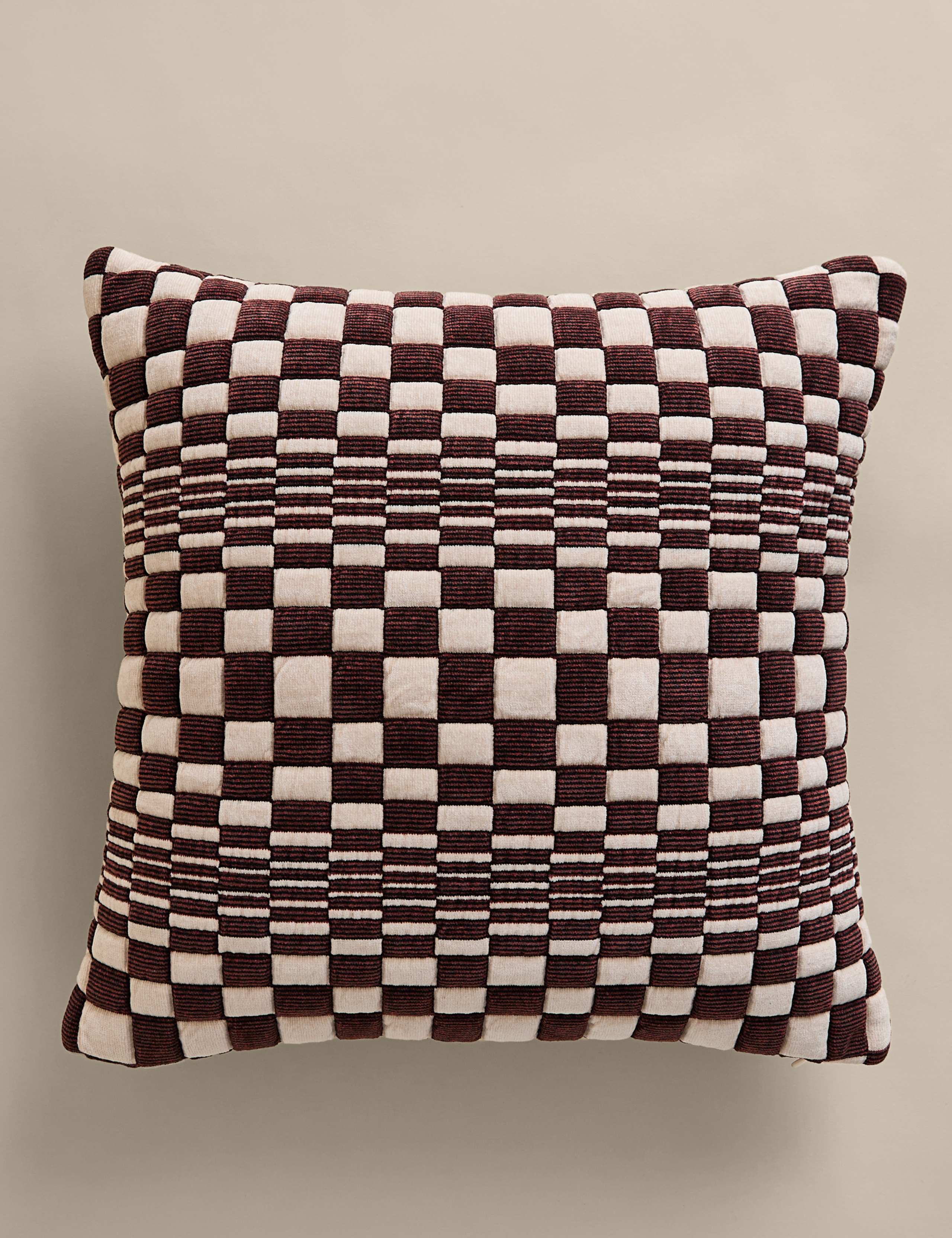 Chenille checked quilted square cushion 50cm, imported from the UK
