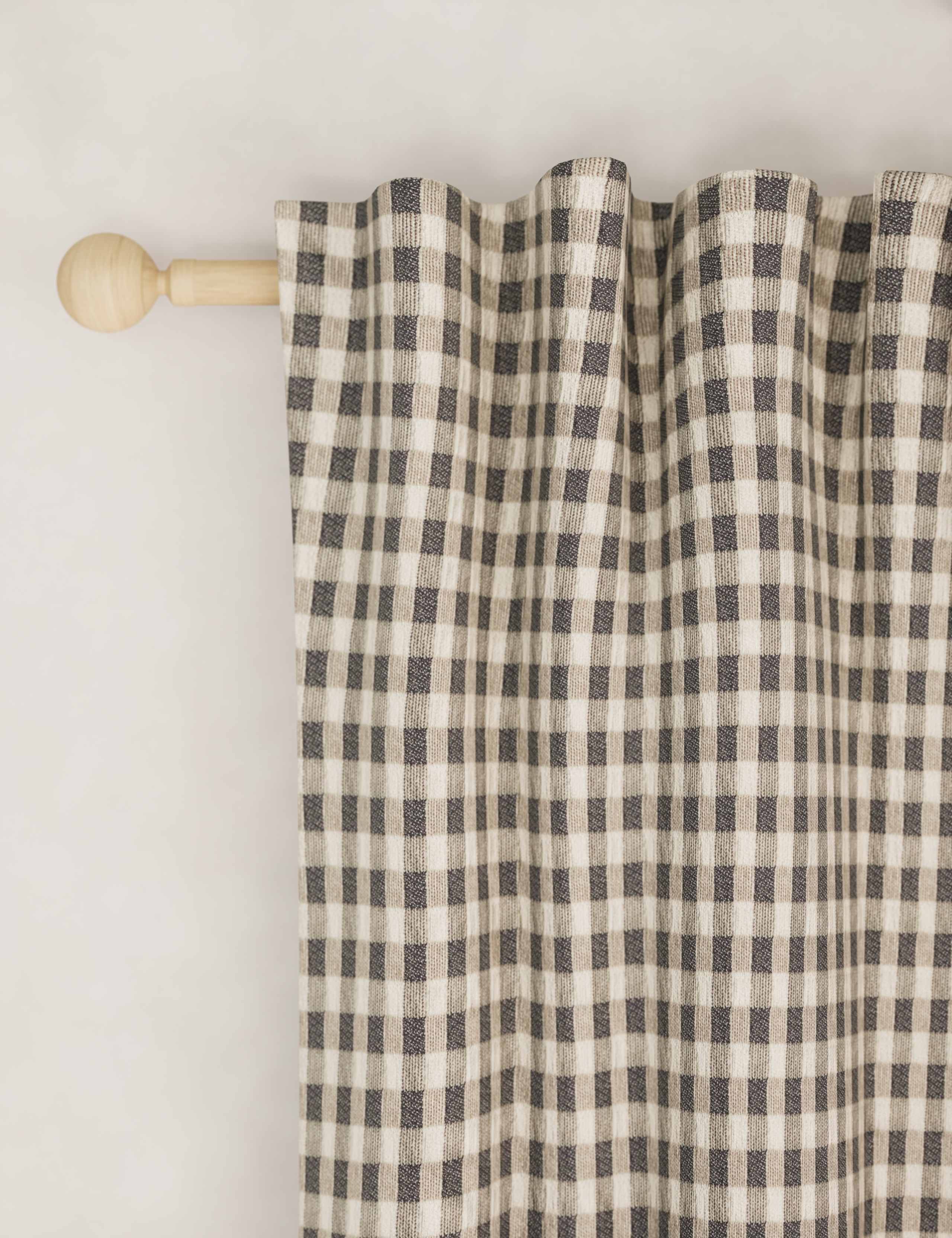 Chenille gingham blackout curtains with multiway header - British product