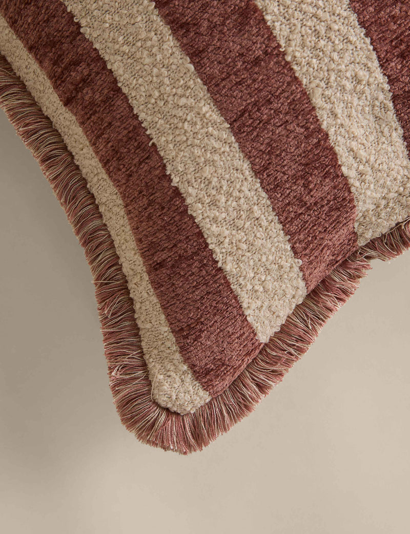 Chenille striped fringed cushion 50cm square, home decor - British product