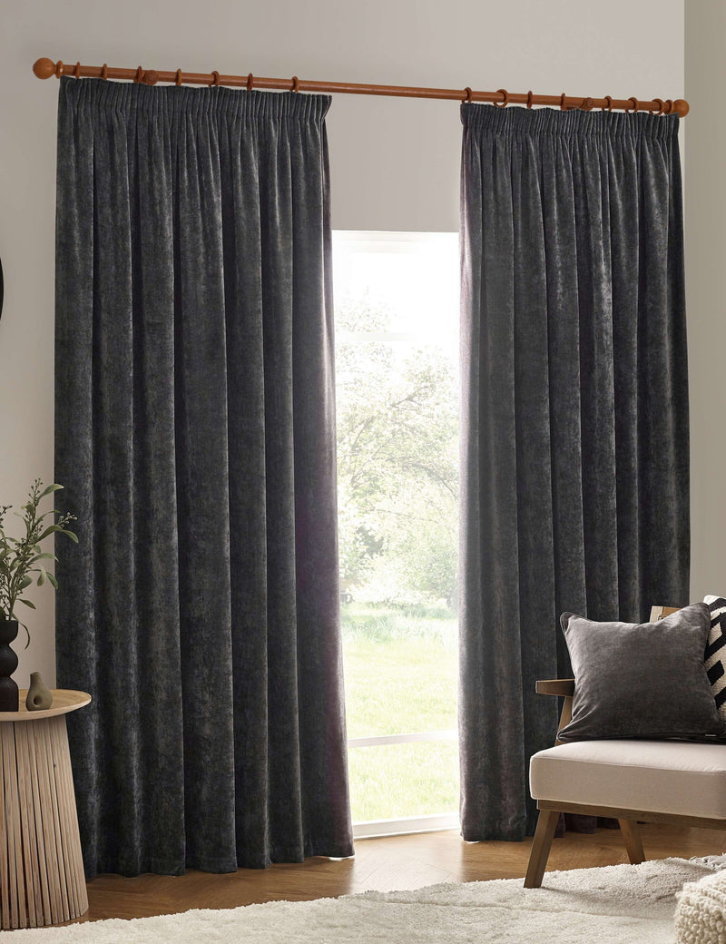 Yard chenille velvet pencil pleat curtains (British brand)