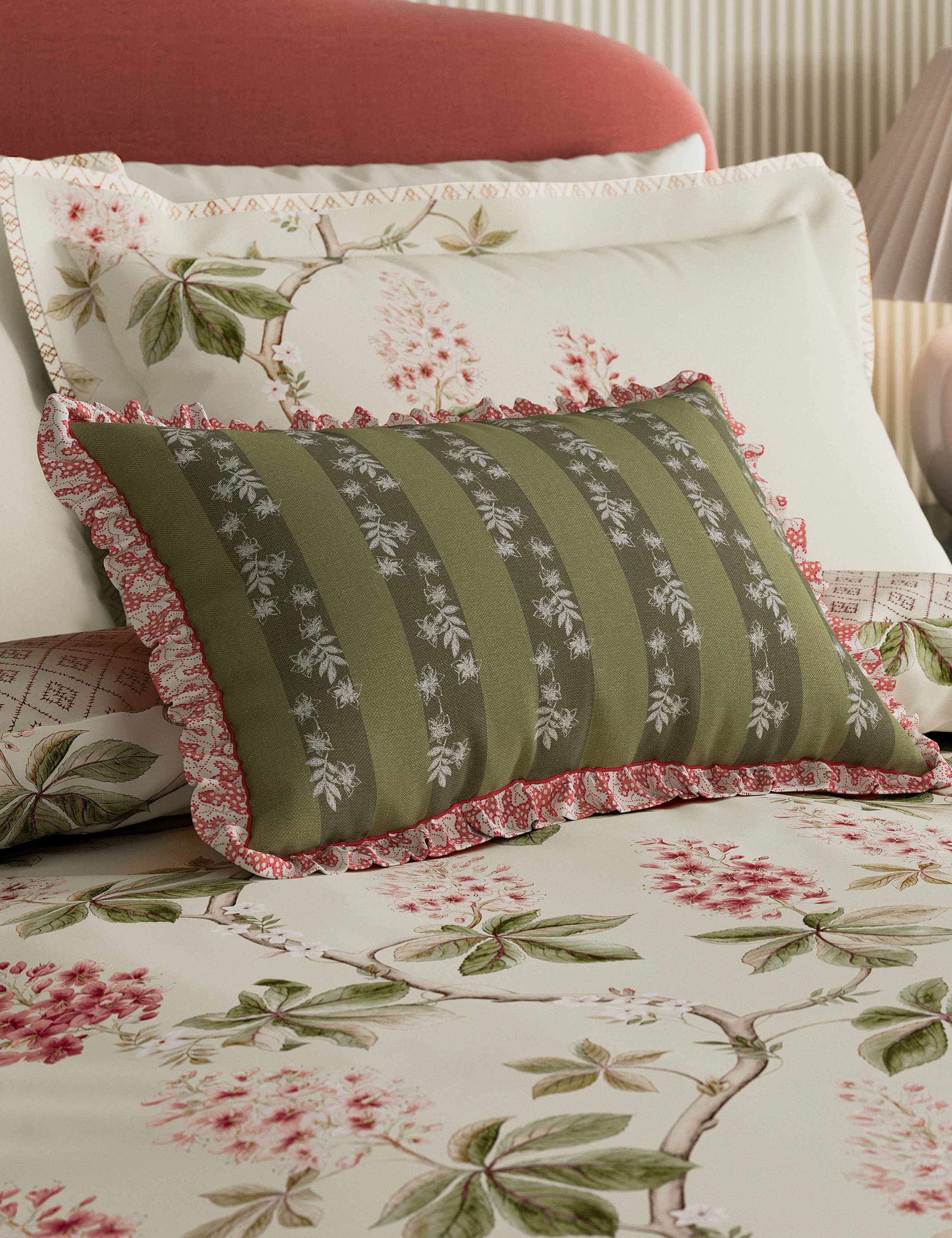Chestnut Tree stripe frill square cushion, UK version