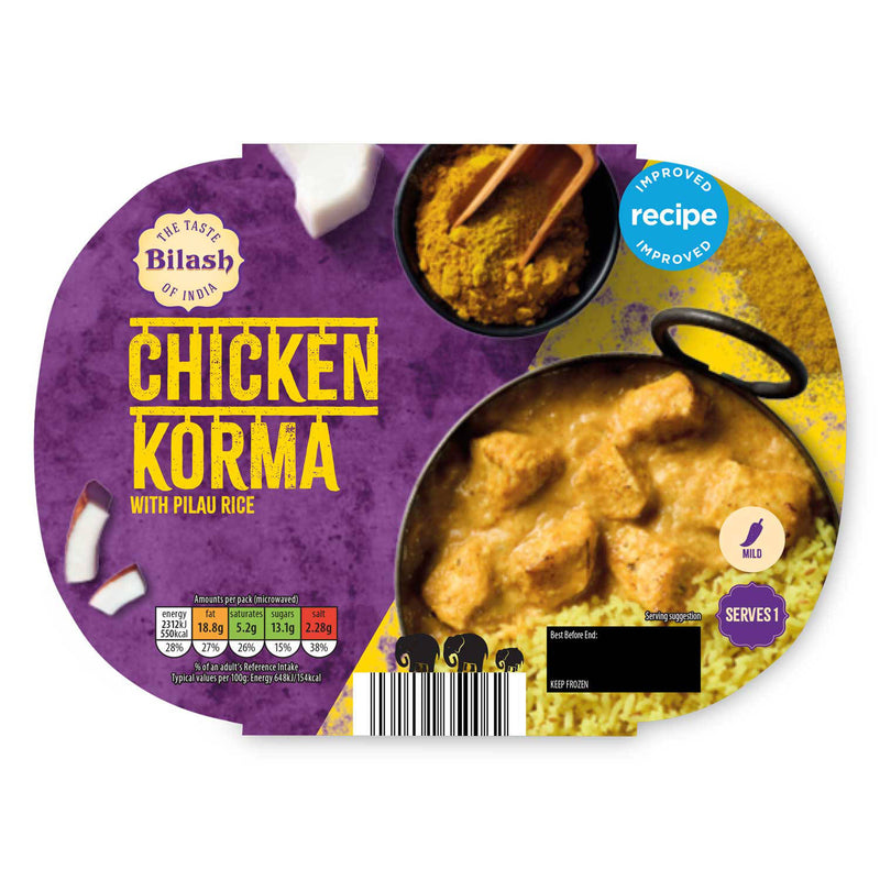 Chicken Korma frozen curry with pilau rice (British brand)