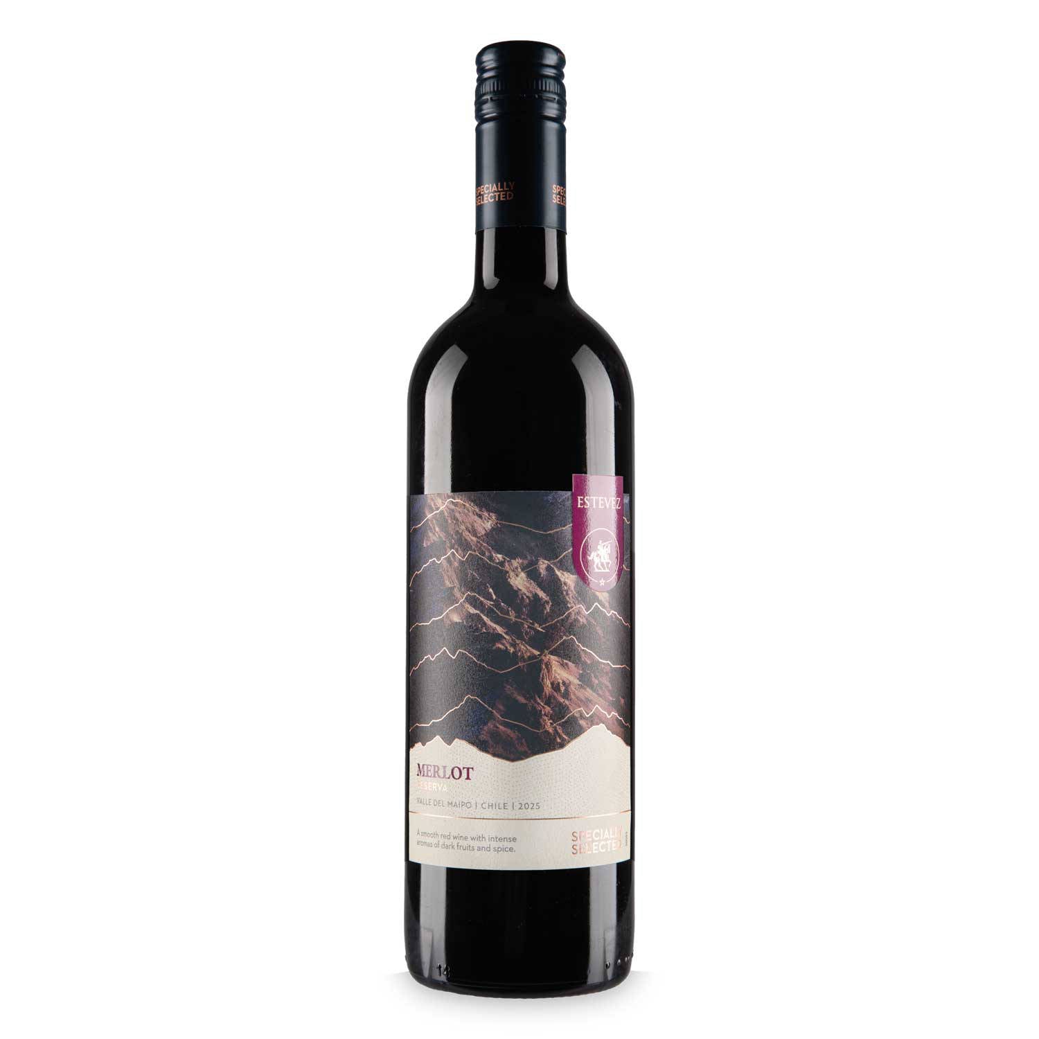 Chilean Merlot Reserva wine, imported from the UK