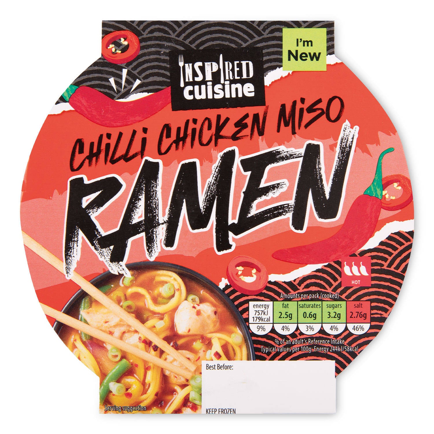 Frozen chilli chicken miso ramen bowl (British brand)