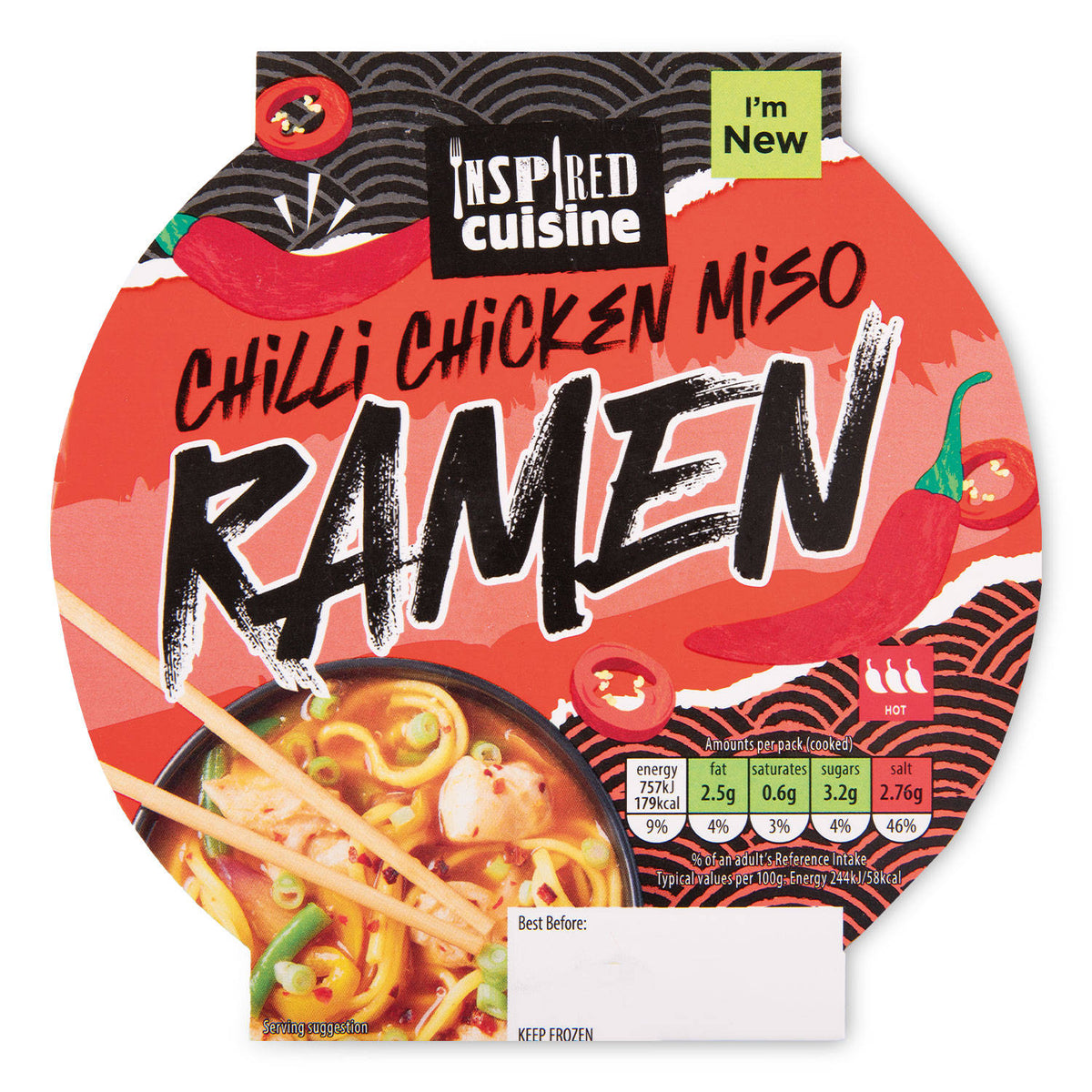 Frozen chilli chicken miso ramen bowl (British brand)