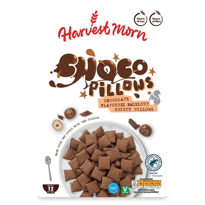 Choco Pillows cereal with chocolate hazelnut filling, imported from the UK
