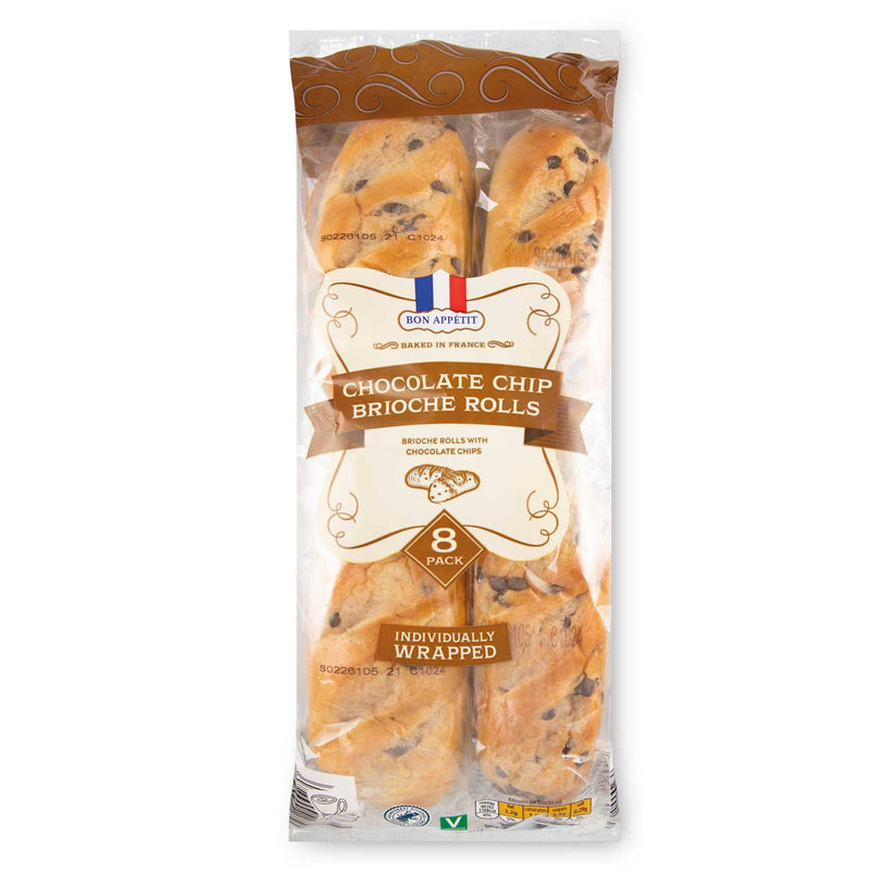 Chocolate chip brioche rolls 8 pack, imported from the UK