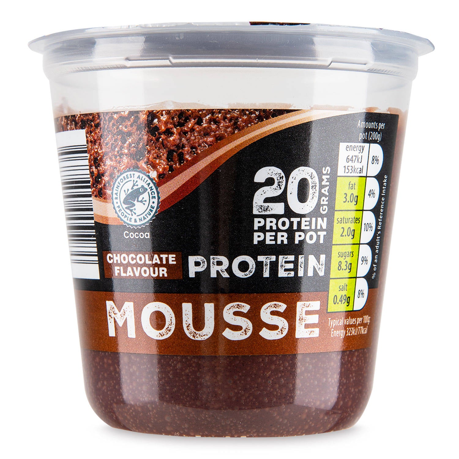Chocolate flavour protein mousse, imported from the UK