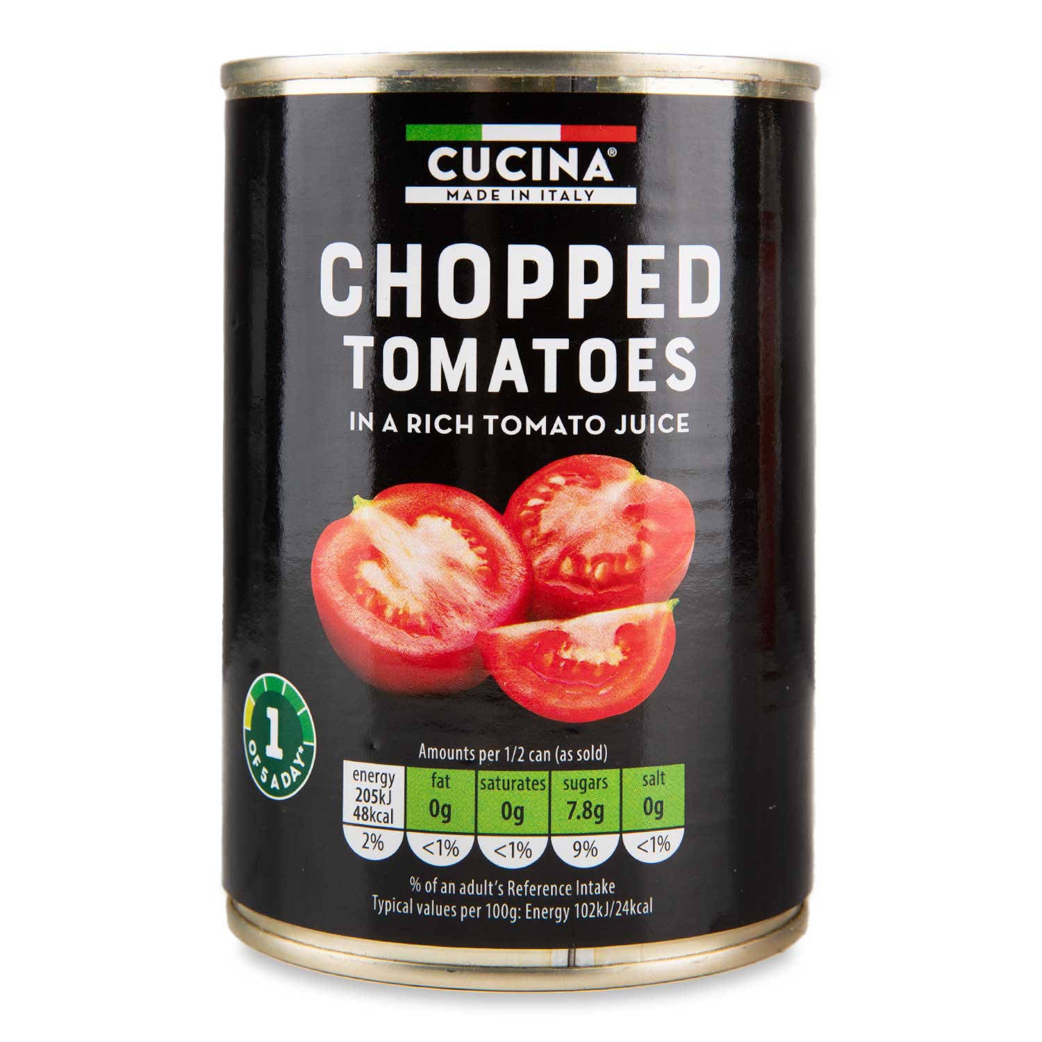Chopped tomatoes in rich tomato juice - British product