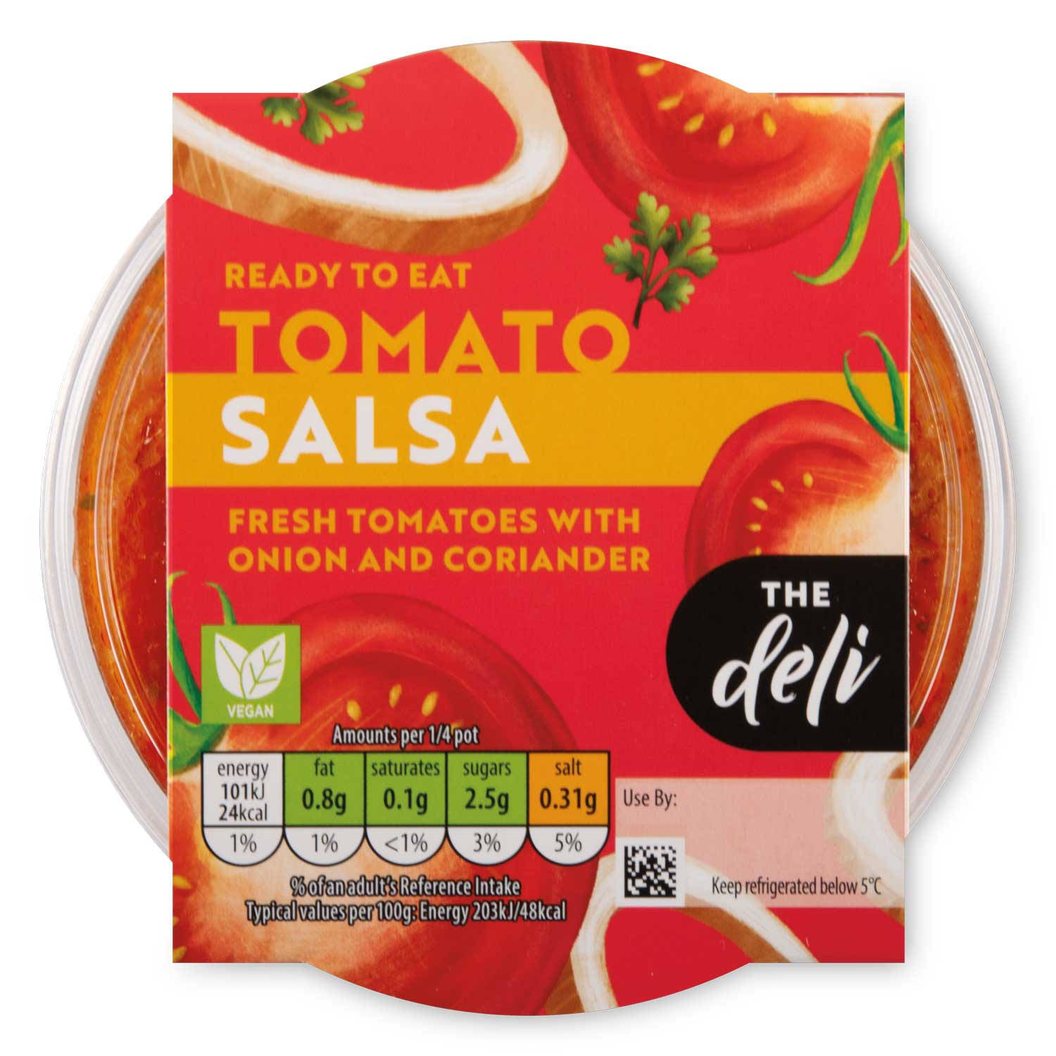 Chunky salsa dip with tomato onion and coriander (British brand)