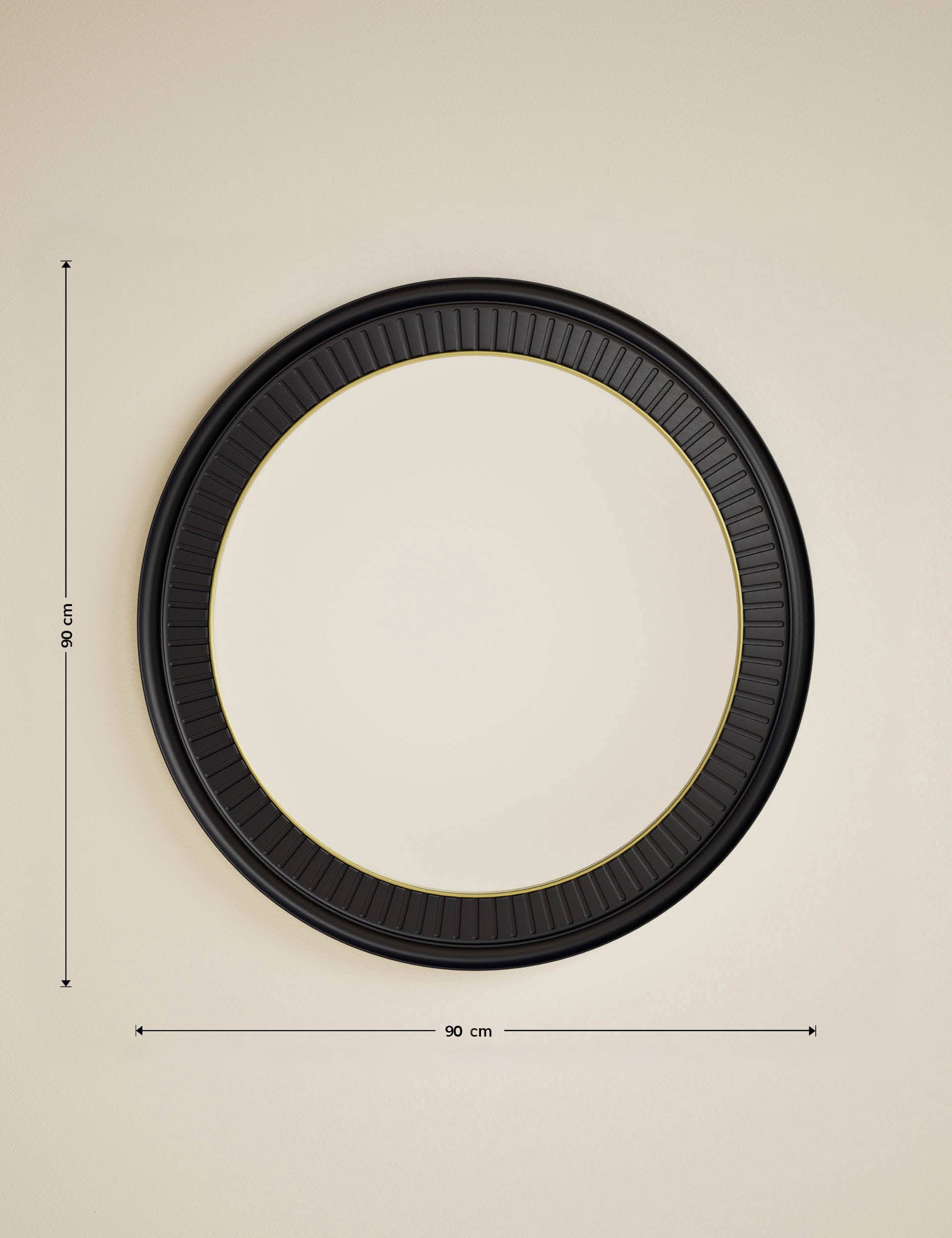 Classic carved round mirror with wooden frame 90 cm - British product