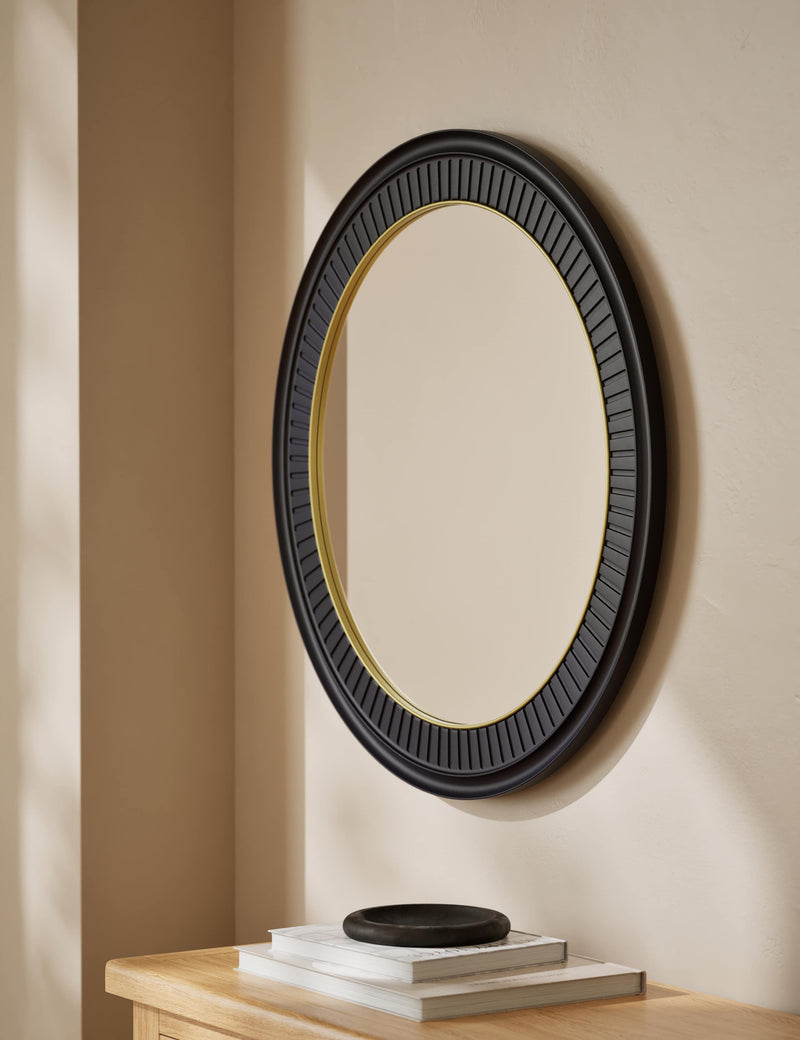 Classic carved round mirror with wooden frame 90 cm - British product