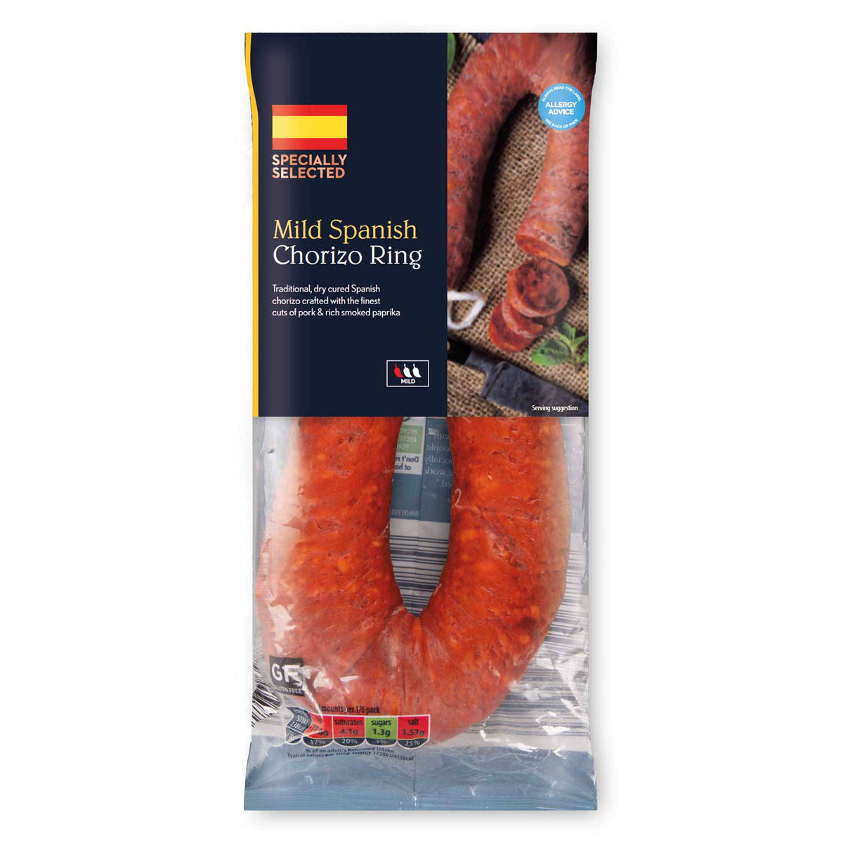 Spanish chorizo ring dry cured with paprika - British product