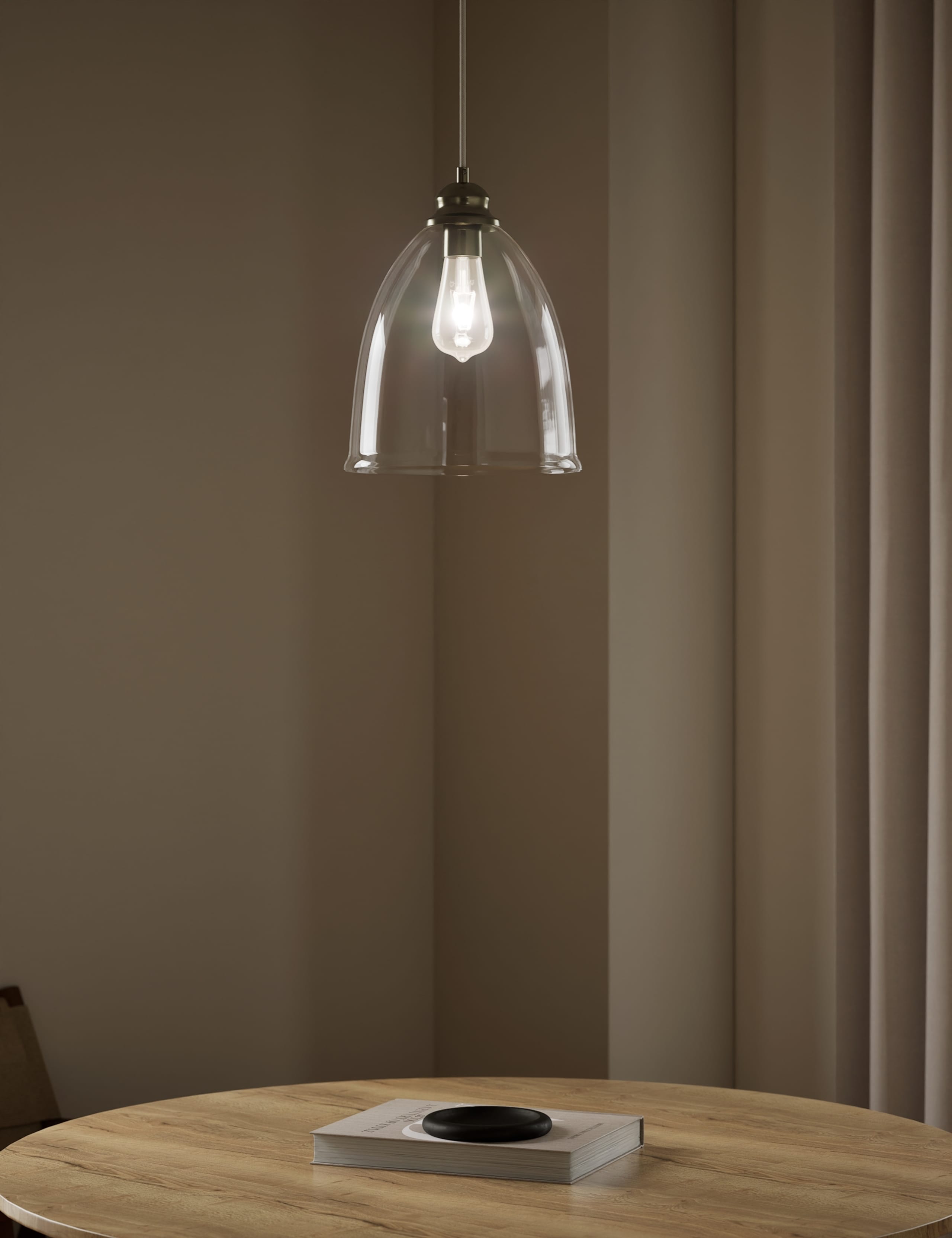 Clear glass bell shape pendant light 26 cm wide (British brand)