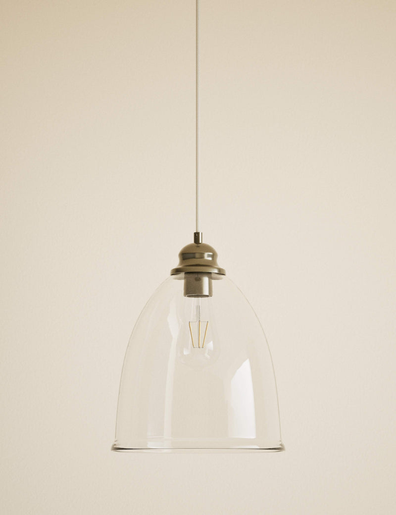Clear glass bell shape pendant light 26 cm wide (British brand)