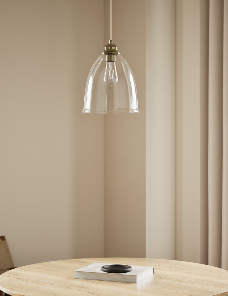 Clear glass bell shape pendant light 26 cm wide (British brand)