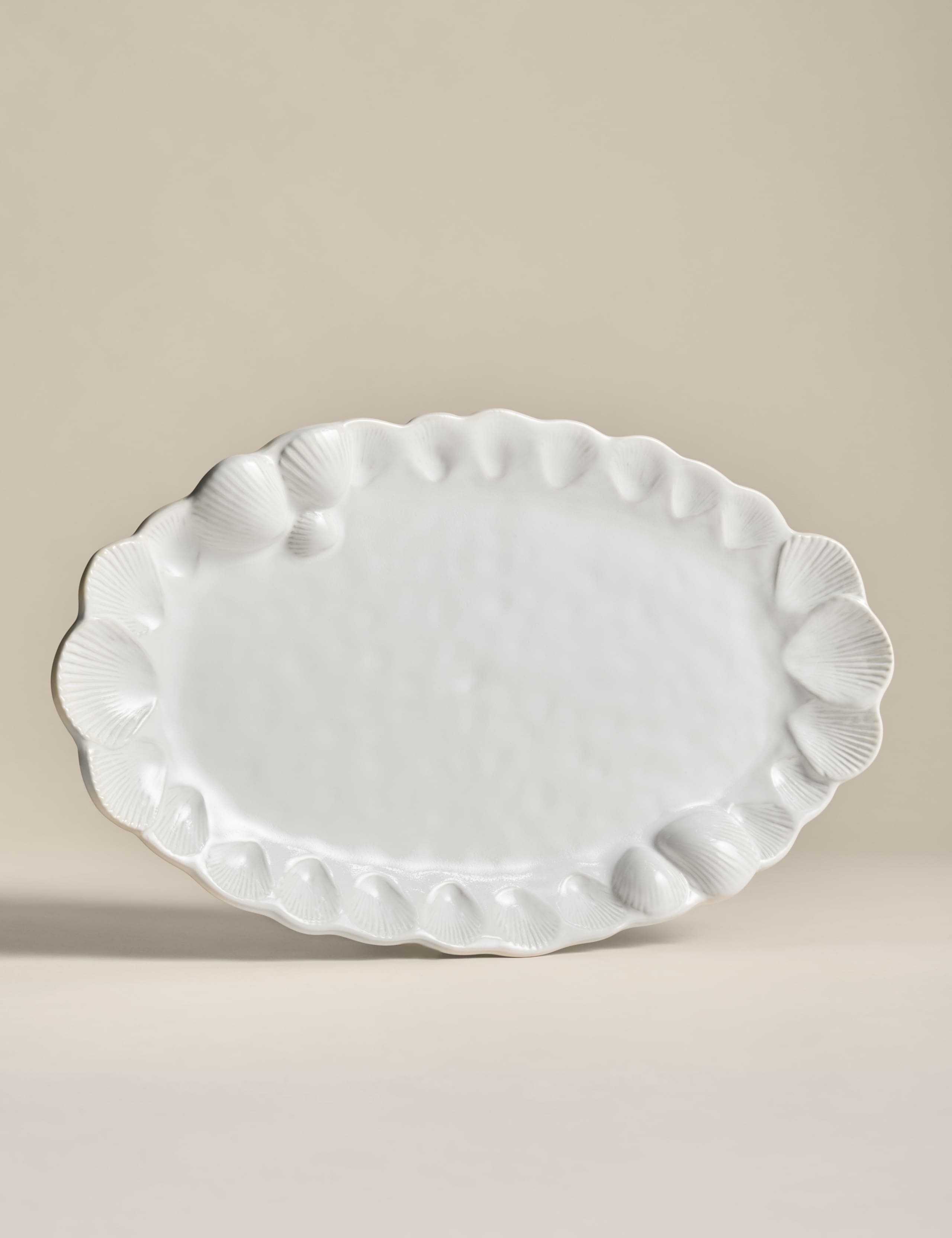 Coastal Bohemia stoneware serving platter with shell detail - British product