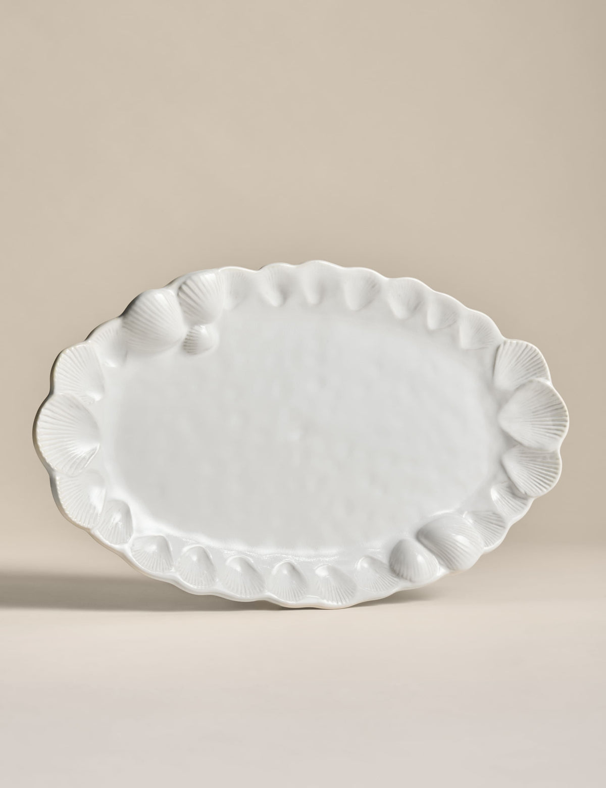 Coastal Bohemia stoneware serving platter with shell detail - British product