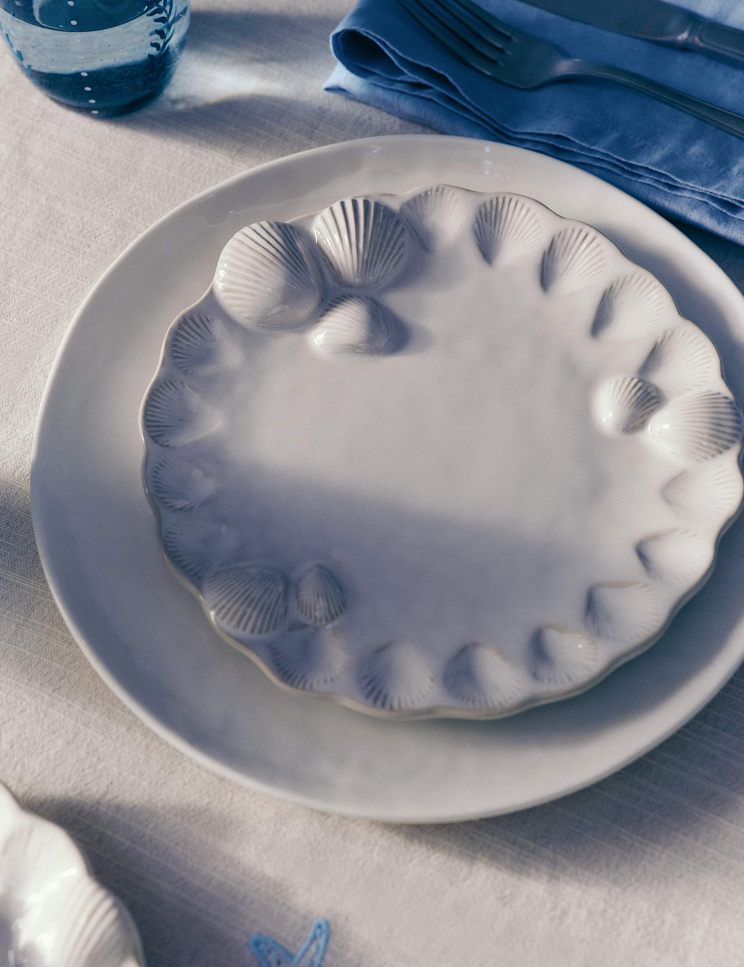 Coastal Bohemia stoneware side plate with shell detail, UK version
