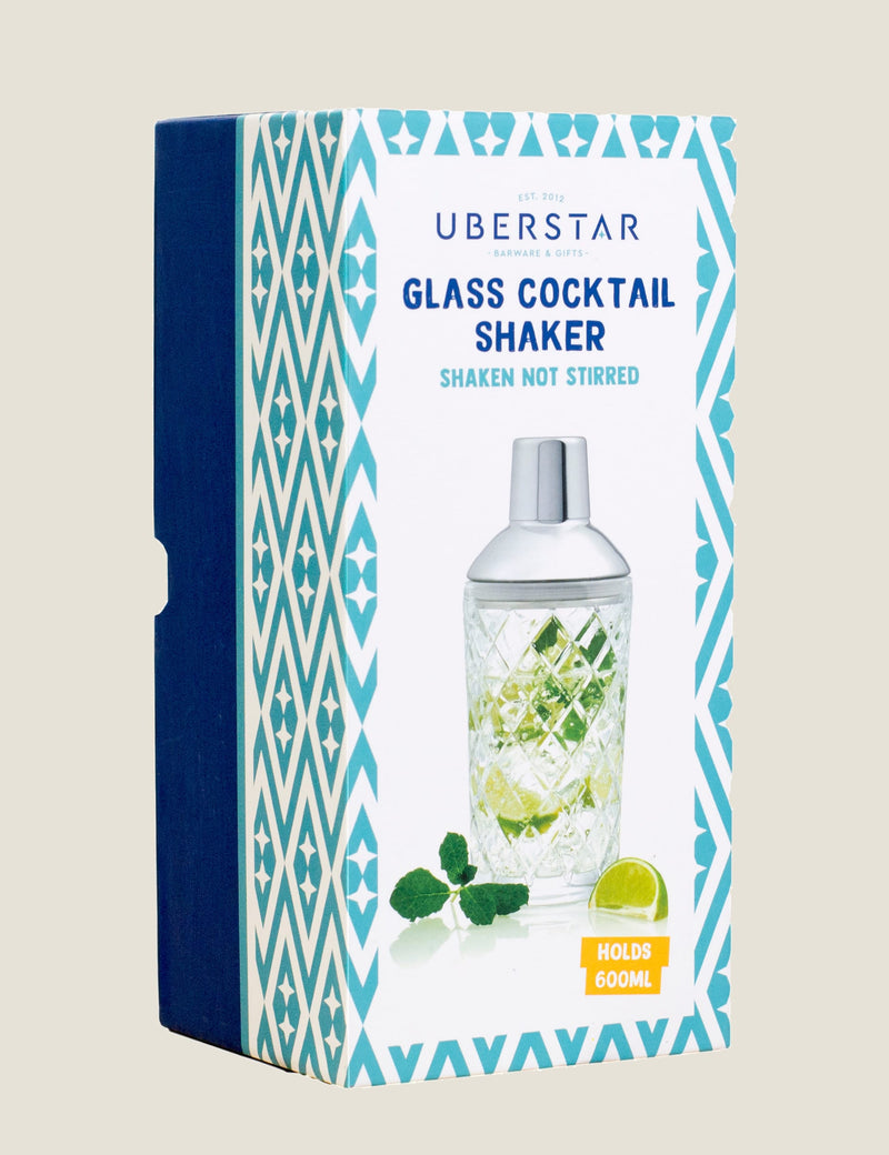 Glass cocktail shaker with built-in sieve 675g - British product