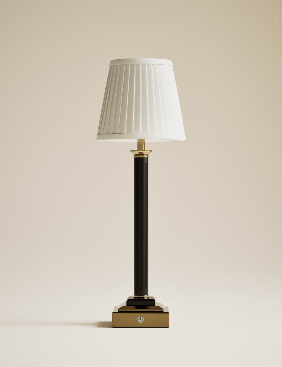 Column pillar rechargeable table lamp with pleated shade, UK version