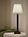 Column pillar rechargeable table lamp with pleated shade, UK version