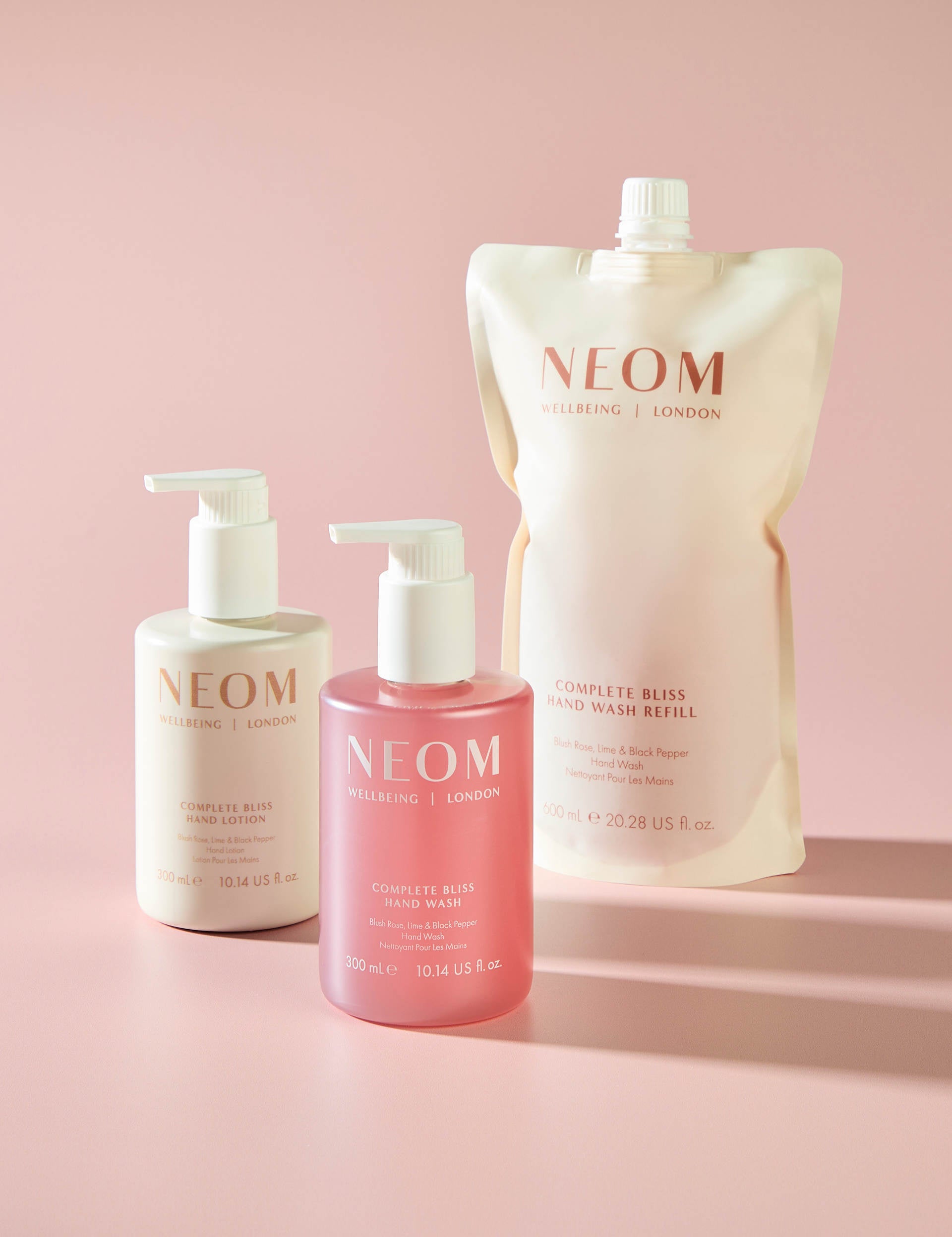NEOM Wellbeing Complete Bliss hand wash refill Blush Rose, Lime & Black Pepper 600ml - British product