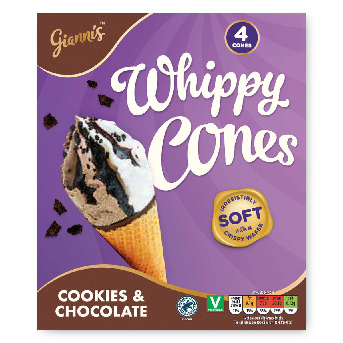 Cookies and chocolate whippy cones 4 pack, imported from the UK