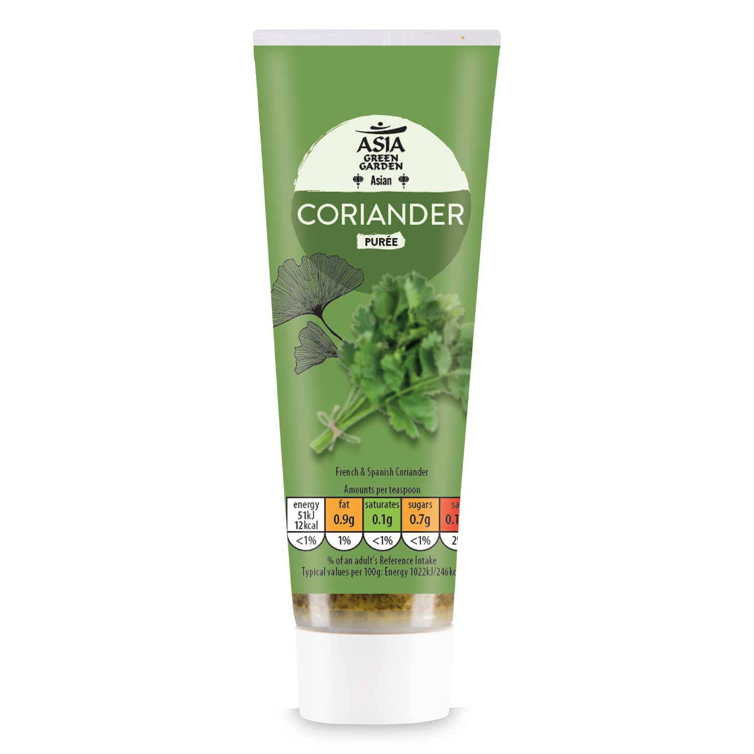 Coriander herb puree in squeezable tubes, UK version