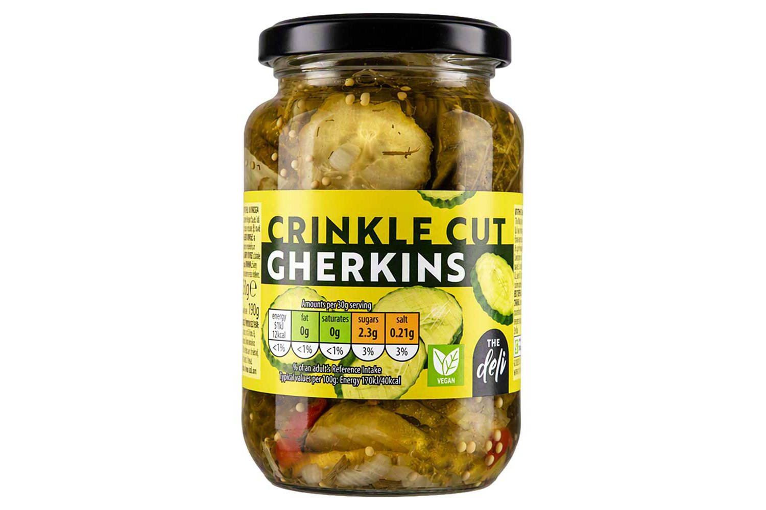 Cornichons and crinkle cut gherkins pickles (British brand)